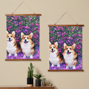 Tapisserie Suspendue Twin Corgis dans le jardin