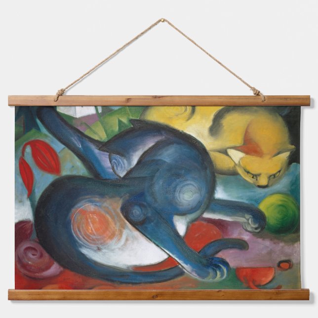 Tapisserie Suspendue Two Cats, Blue and Yellow (1912) par Franz Marc (Devant)