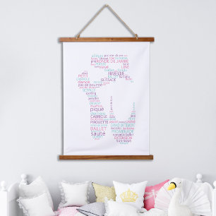 Tapisserie Suspendue Typographie de chaussures de ballet rose et Aqua