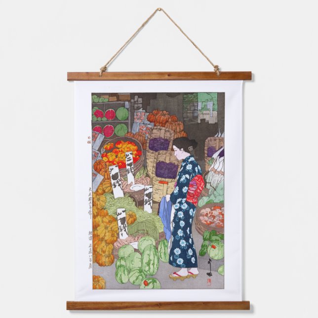 Tapisserie Suspendue ukiyoe - Yoshida - 16 - Honest Greengrocery, Nezu (Recto)