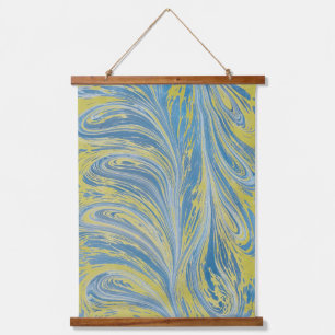 Tapisserie Suspendue Vague Abstraite Bleue Et Or