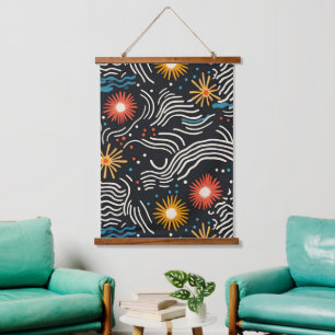 Tapisserie Suspendue Vagues florales Abstraites sur noir