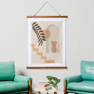 Tapisserie Suspendue Vase Feuille Escalier Soleil, Art Géométrique Abst