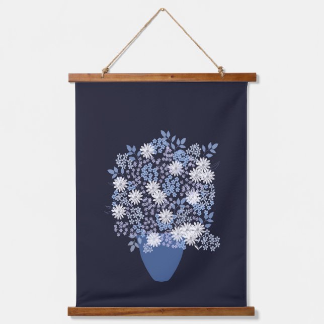 Tapisserie Suspendue Vase floral bleu (Recto)