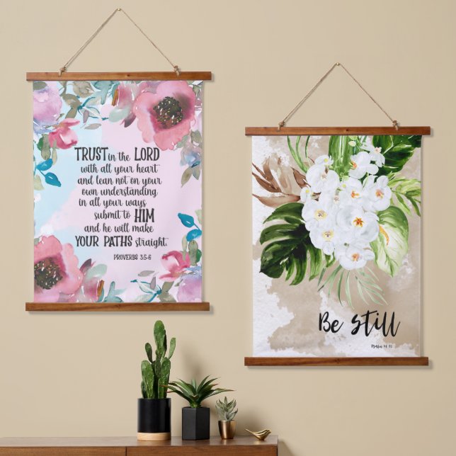 Tapisserie Suspendue Verset Bible Floral Ensemble de deux versets (Asymétrique)