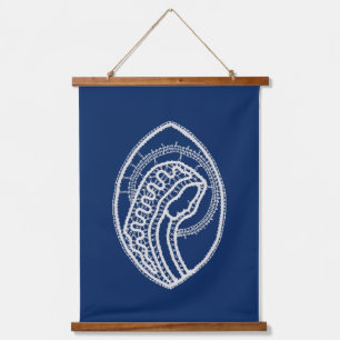 Tapisserie Suspendue Vierge Marie, dentelle blanche, bleu marine