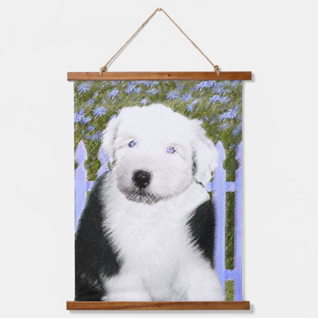 Tapisserie Suspendue Vieux anglais Sheepdog Puppy Peinture - Chien Art (Recto)
