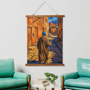 Tapisserie Suspendue Village marocain nuit étoilée peinture à l'huile i