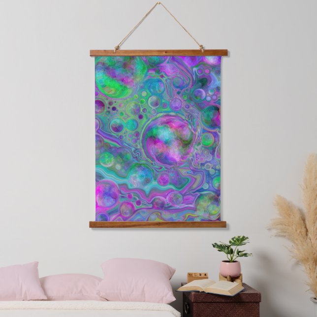 Tapisserie Suspendue Violet Bleu Vert Fluid Art tourbillonne et bulles (Chambre à coucher)