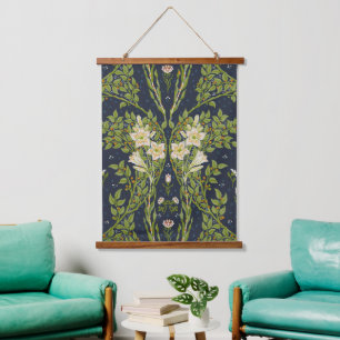 Tapisserie Suspendue Walter Crane Vintage Navy motif Lily blanc