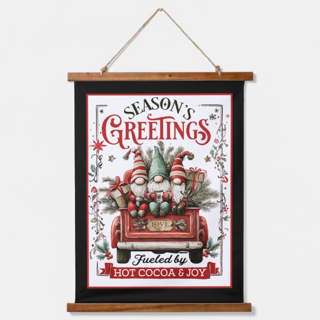 Tapisserie Suspendue Whimsical Christmas Gnomes with Cocoa & Joy  (Recto)