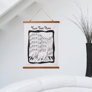 Tapisserie Suspendue Winking Cat on Piano Keys Bars Music Notes Cadre