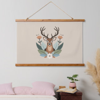 Tapisserie Suspendue Woodland Harmony – Boho Deer Botanical Illustratio