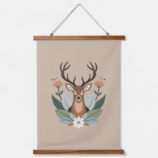 Tapisserie Suspendue Woodland Harmony – Boho Deer Botanical Illustratio