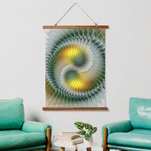 Tapisserie Suspendue Yin Yang Vert Jaune Abstrait Fractal Coloré