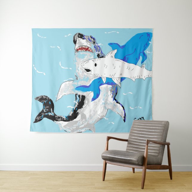 Tapisserie : Un monde de requins (En situation (horizontale))