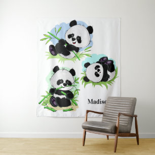 Tapisseries de nom personnalisé Cute Pandas