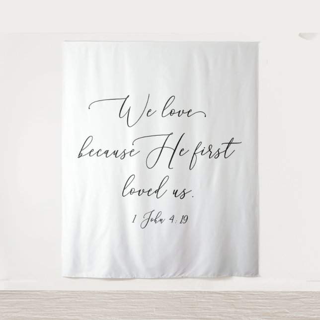 Tapiz Black text white wedding backdrop photo back Wandteppich (Vorderseite)