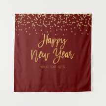Tapiz Happy New Year gold text Backdrop banner