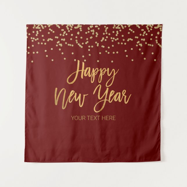Tapiz Happy New Year gold text Backdrop banner Wandteppich (Vorderseite)