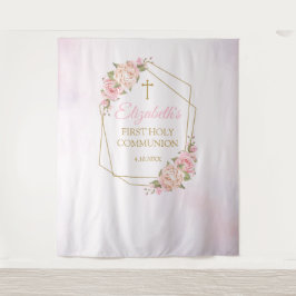 Tapiz Pink Floral Communion Backdrop Wandteppich