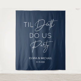 Tapiz Til death do us party wedding navy backdrop  Wandteppich