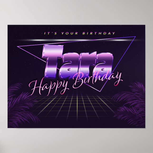 Tara Name Vorname lila retro Poster Geburtstag (Vorne)