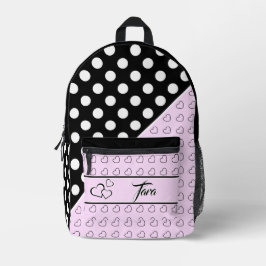 "Tara"-Namensvorlage - Schwarz, Rosa und Weiß Bedruckter Rucksack