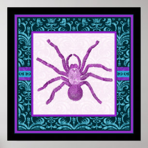 Tarantel - Elegante Teal- und Fuschia-Damask-Rand Poster