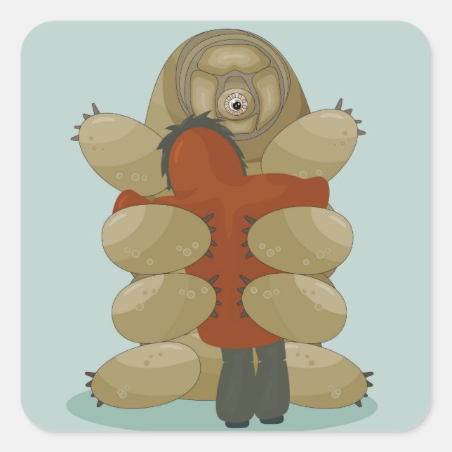 Tardigrade und menschliche Umarmung Quadratischer Aufkleber (Vorderseite)