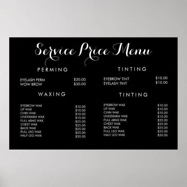 Tarif du service Menu Affiche imprimée sur mesure (Devant)