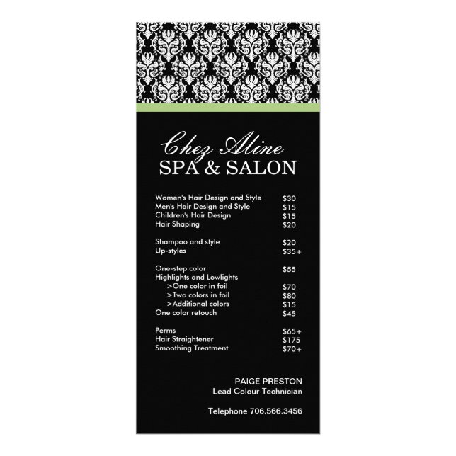 Tarif Salon et Spa et carte en rack (Devant)