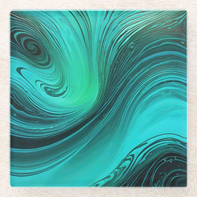 "Tarifa" Blue Wirbel Waves Glasuntersetzer (Vorderseite)