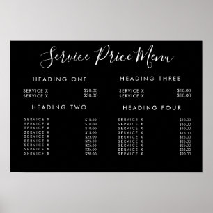 Tarifs des prestations Menu Affiche imprimée sur m