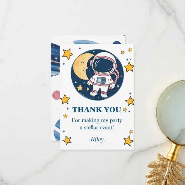 Tarjeta De Agradecimiento Cumpleaños Astronauta  Dankeskarte (Vorderseite/Rückseite Beispiel)