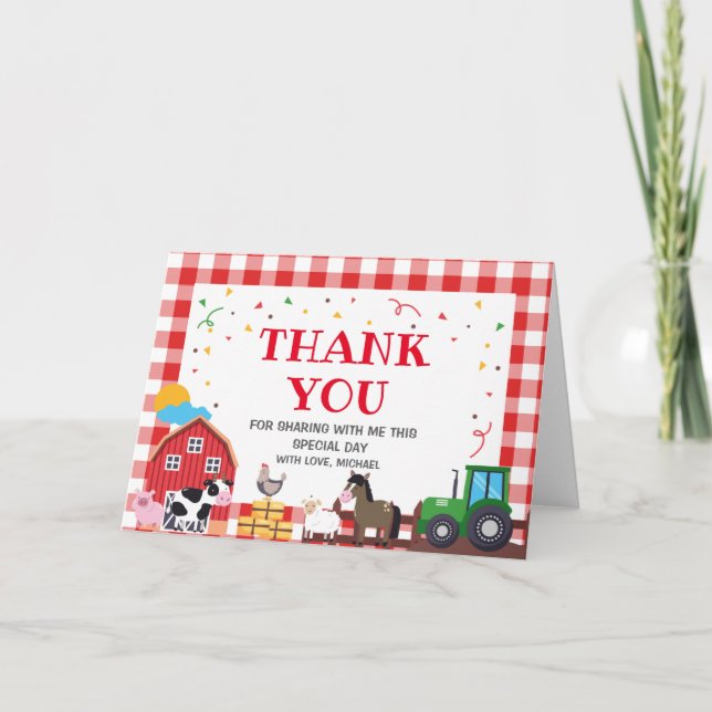 Tarjeta De Agradecimiento Farm animals Birthday ki Dankeskarte (Vorderseite)
