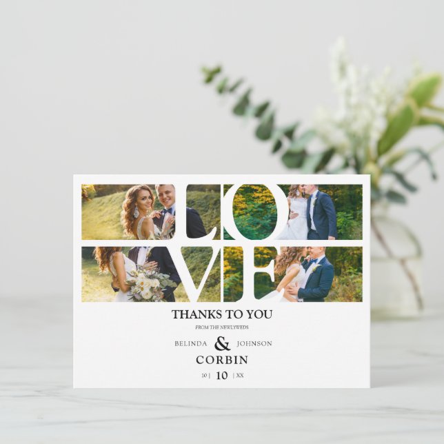 Tarjeta De Agradecimiento Love Quote White Trendy  Dankeskarte (Stehend Vorderseite)