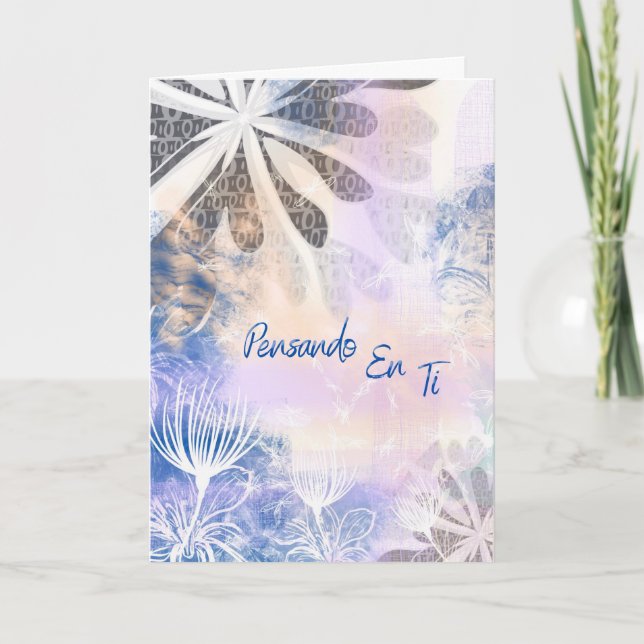 Tarjeta de Ánimo Azul Acuarela Floral Karte (Vorderseite)