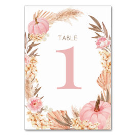 Tarjeta De Mesa Boho Pampas pink  Pumpkin Table nu Tischnummer