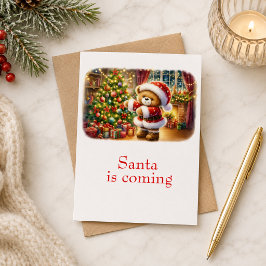 Tarjeta de Navidad con imagen de osito y árbol Karte