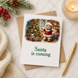 Tarjeta de Navidad con imagen de osito y árbol Karte