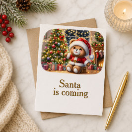 Tarjeta de Navidad con imagen de osito y árbol Karte