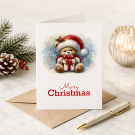 Tarjeta de Navidad con imagen de osito y regalos Karte