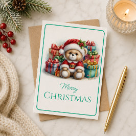 Tarjeta de Navidad con imagen de osito y regalos Karte