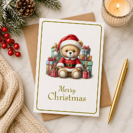 Tarjeta de Navidad con imagen de osito y regalos Karte