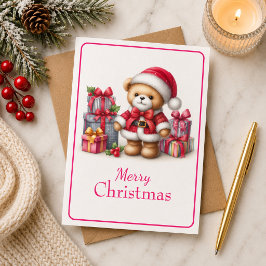 Tarjeta de Navidad con imagen de osito y regalos Karte