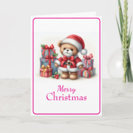 Tarjeta de Navidad con imagen de osito y regalos Karte