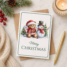 Tarjeta de Navidad con imagen de osito y snowman Karte