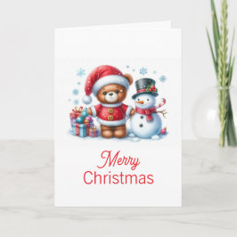 Tarjeta de Navidad con imagen de osito y snowman Karte