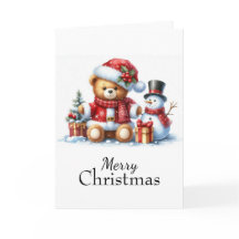 Tarjeta de Navidad: Teddy Bear y Snowman